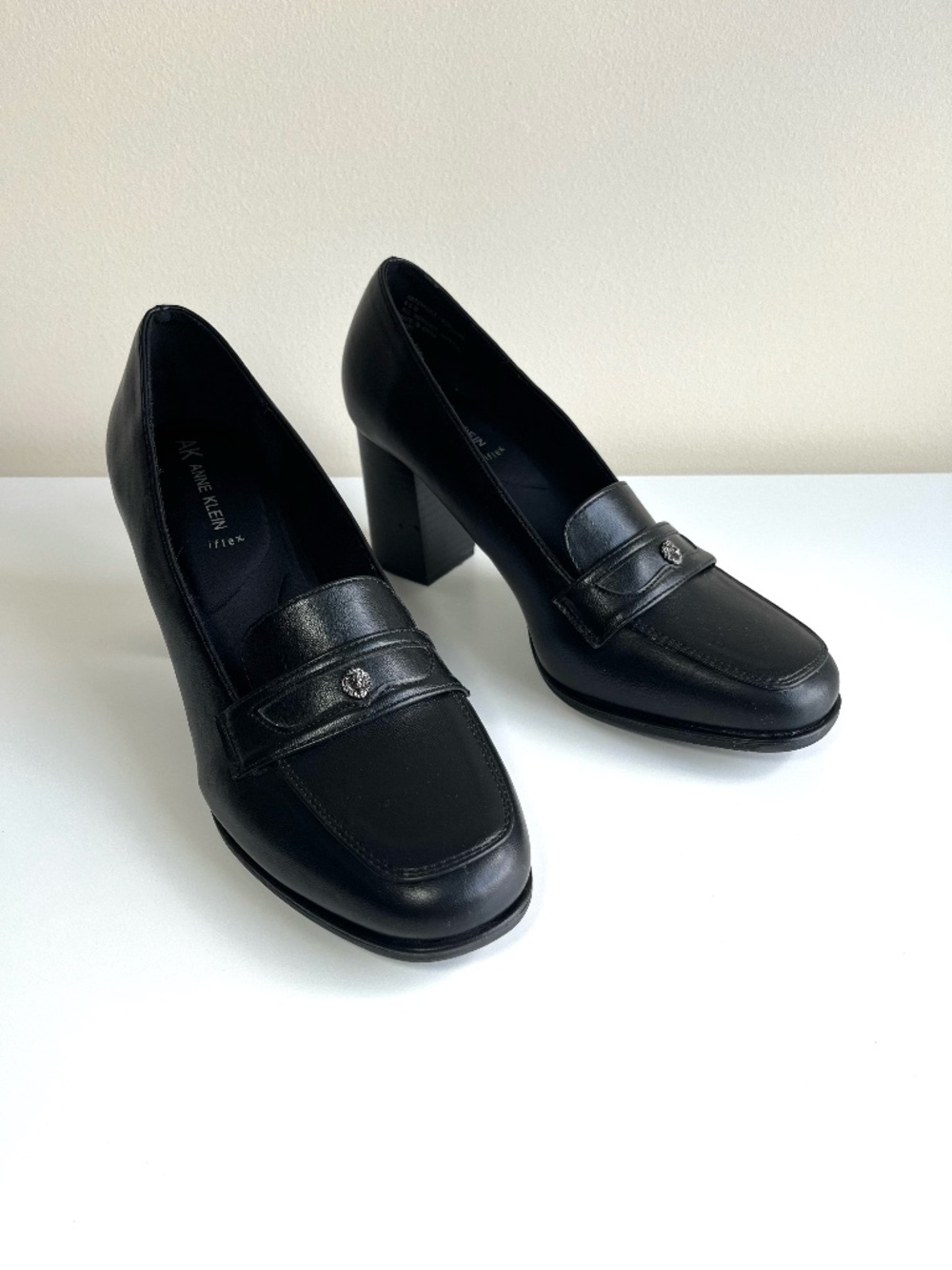 Anne Klein Pergola Heeled Loafer Womens 8.5 M Block Heel Black